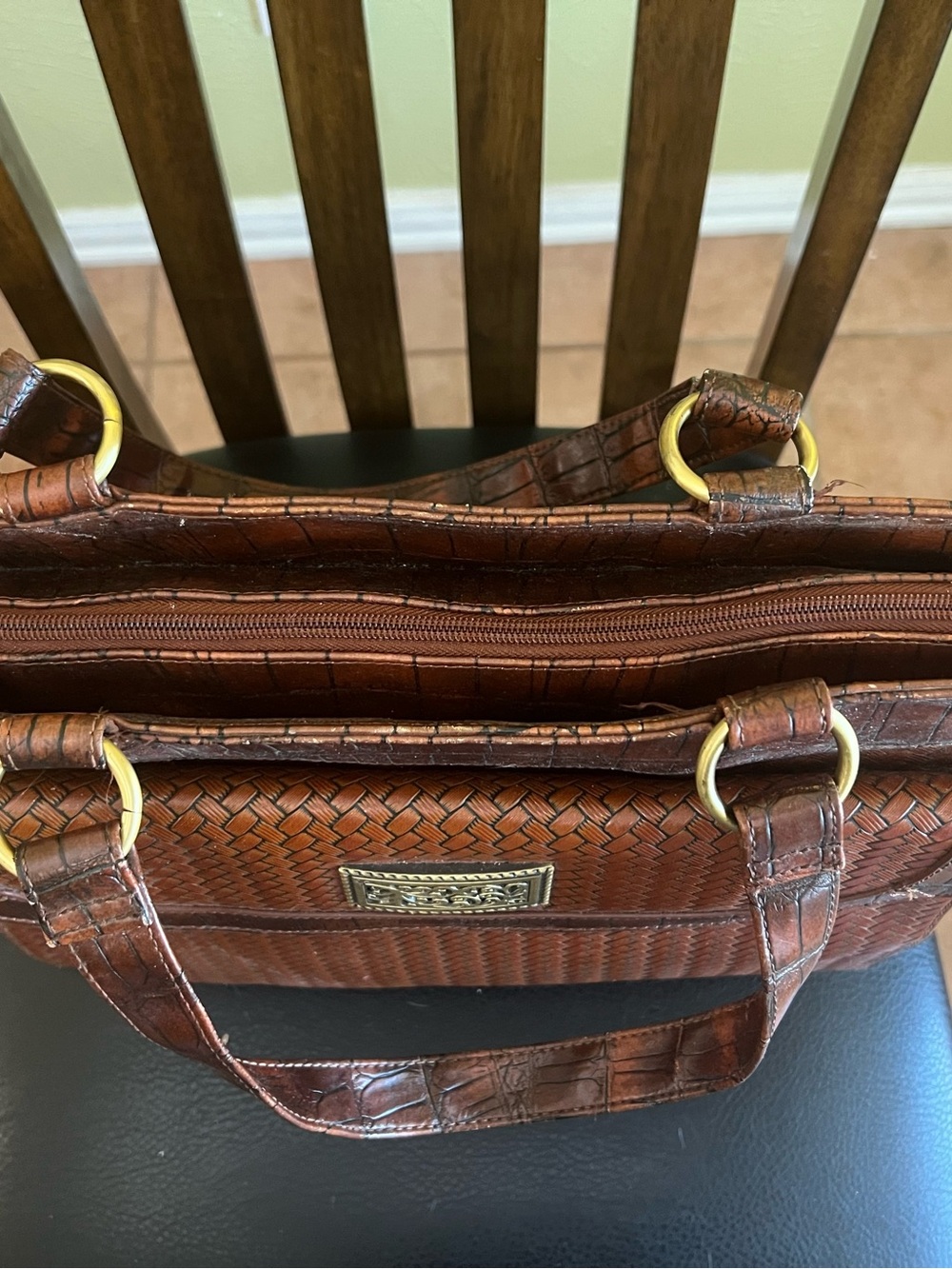 Coldwater Creek Brown Woven Leather Tote Bag - Picture 9 of 16
